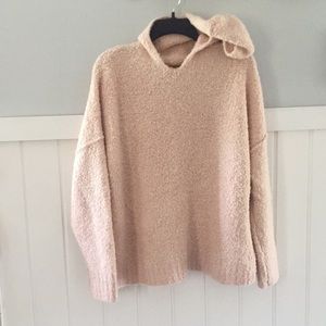 Soft pink hooded fuzzy warm sweater